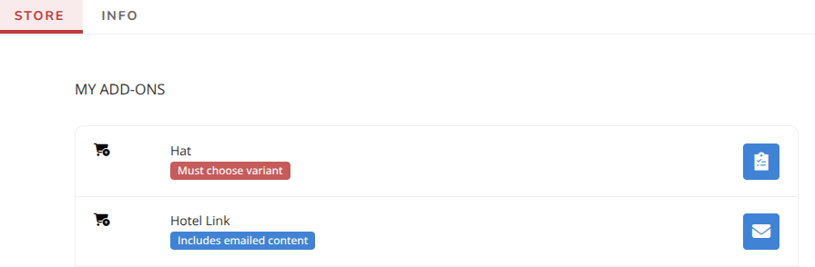 Screenshot of the Convention Store and My Add-ons menu showing how attendees access emailed content.